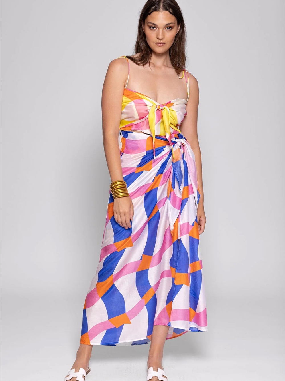 Vibrant Multicolor Tie-Front Women’s Swim Coverup XS/S